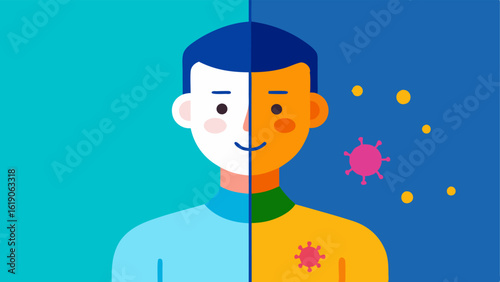 Before and After Comparison A splitscreen illustration showing a patients physical condition before and after undergoing cell regeneration treatment with the after side showcasing