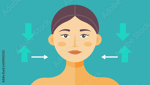 Enhanced Results A graphical representation indicating increased skin elasticity and reduced wrinkles through labeled arrows pointing to areas of improvement.