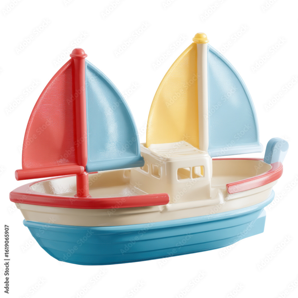 Colorful Plastic Toy Boat with Removable Sails in Bright Colors Colorful Plastic Toy Boat with Removable Sails in Bright Colors
