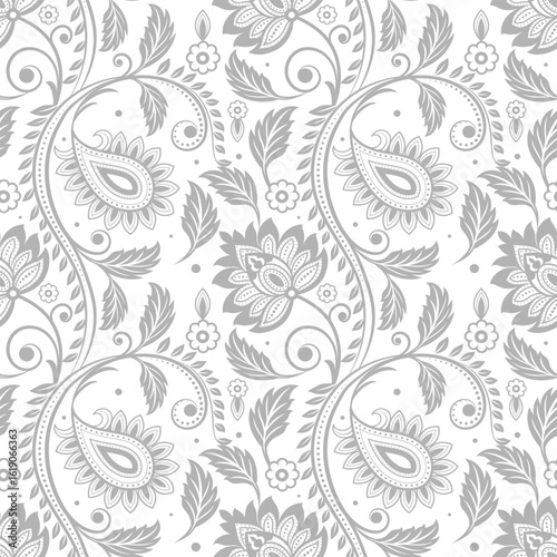 Seamless paisley floral pattern with vintage decorative design and retro textile style