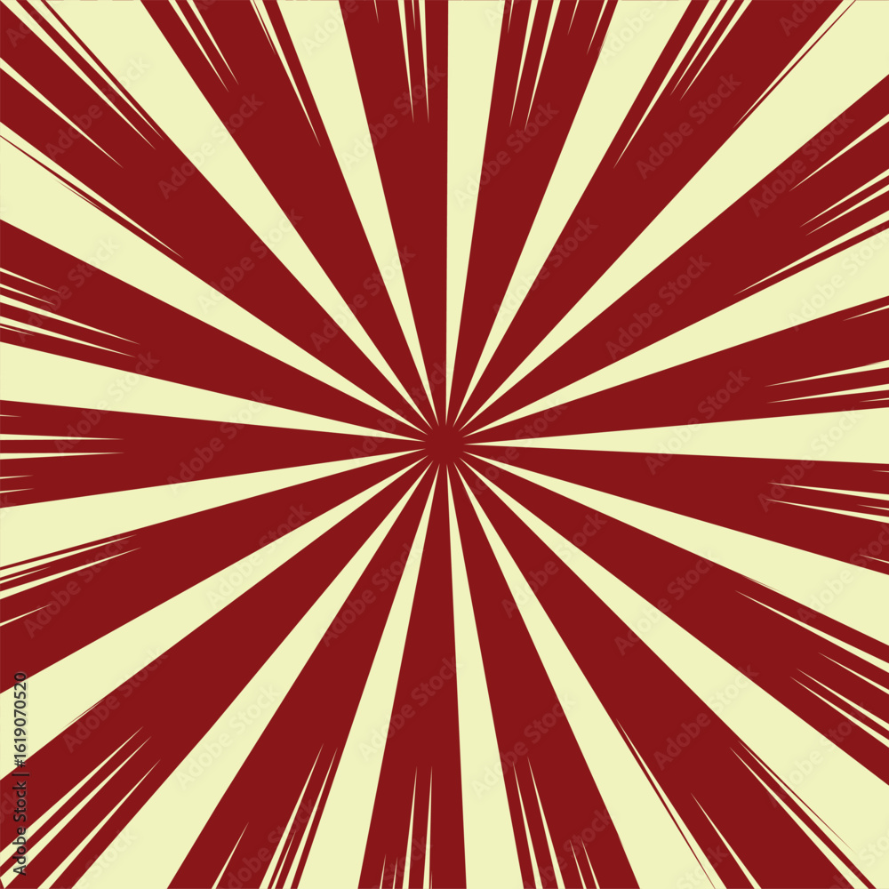 Fototapeta premium Radiant Sunburst Pattern in Red and Cream Colors new 2025 trendy burst comic style background