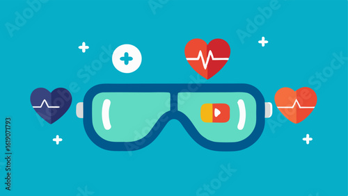 Fitness Mode Activation An illustration showing the AR glasses transitioning into fitness mode with vibrant icons displaying active metrics like heart rate and breathing rate.