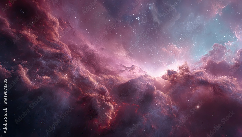 Fototapeta premium Cosmic Nebula Pink & Blue Gas Clouds in Space