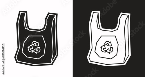 Reusable Shopping Bag Icon in Black Filled and White Filled Cutout Style