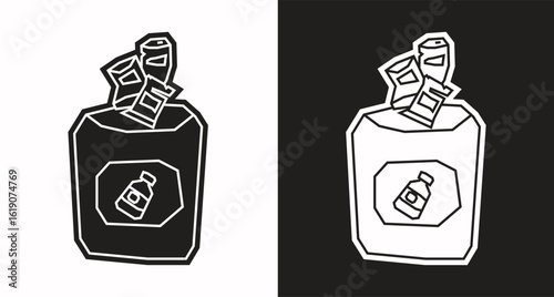 Recycling Bin Icon in Black Filled and White Filled Cutout Style