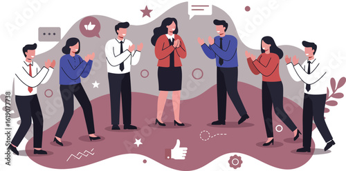 Business teamwork collaboration with diverse people discussing and applauding vector illustration 