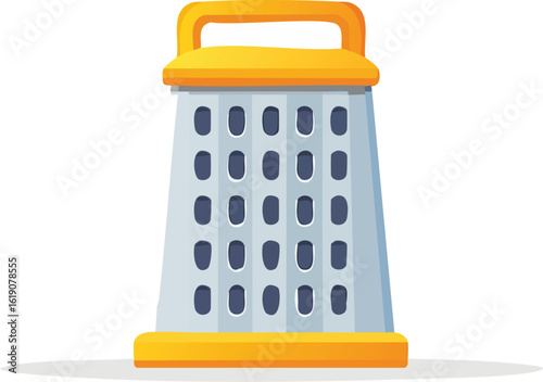 Flat vector icon of yellow kitchen grater in 2D style, isolated on white, perfect for food and cooking designs. Generative AI