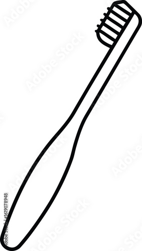 toothbrush with pink bristles line art vector illustration on transparent background