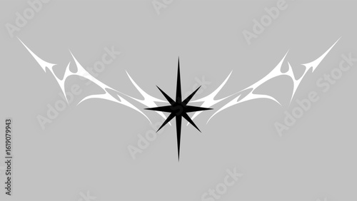 Neo tribal cyber sigilism y2k symmetrical shapes, abstract star cyber gothic streetwear template elements, vector design for t-shirt print apparel, tattoo, sticker and poster 