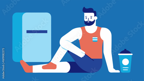Cool Down Routine An athlete using handheld ice packs on their sore muscles sitting next to a large cryotherapy unit representing an integrated recovery routine.