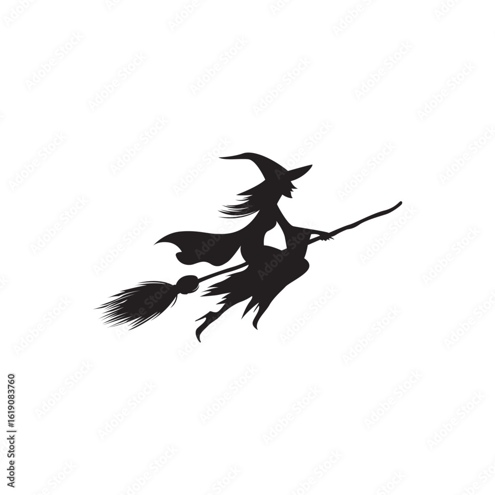 Obraz premium Swift witch shadow silhouette. Sleek witch-on-broom silhouette racing through the night sky.