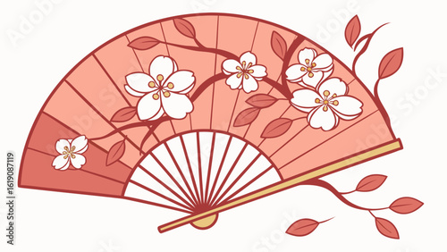 Cherry Blossom Sensu Fan Design, Traditional Art, Japanese Culture, Decorative Illustration, Floral Composition
