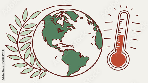 Earth with Rising Temperature Icon, Eco-Friendly Design, Digital Illustration, Modern Aesthetic