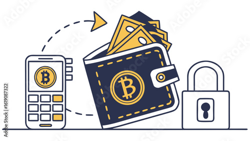 Mobile, Bitcoin, Digital Currency, Illustration, Modern, Simple Concept