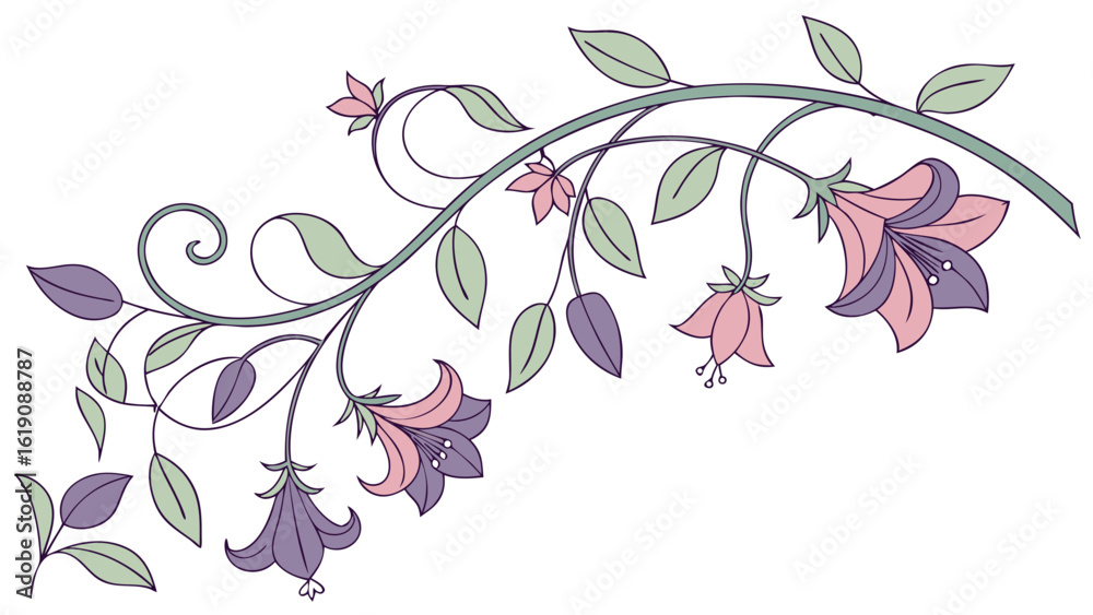 Fototapeta premium Floral Vine Border Design, Botanical Art, Elegant Decoration, Graphic Illustration, Digital Craft, Nature Inspired