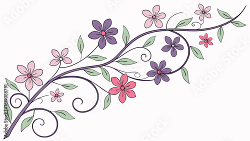 Floral Teardrop Shapes with Blossoms in Vertical Alignment, Graphic Design, Nature Inspired, Elegant Style