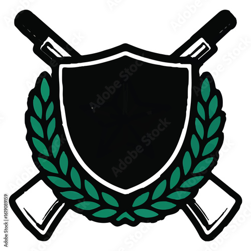 Heraldic shield with laurel wreath isolated on white background, a vintage emblem representing family history, honor, and tradition, perfect for classic and elegant designs