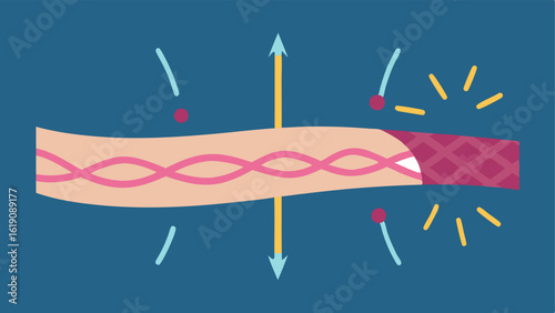 Collagen Fibers A closeup view of animated collagen fibers being activated with arrows suggesting stimulation and regeneration symbolizing the effect of the serum.