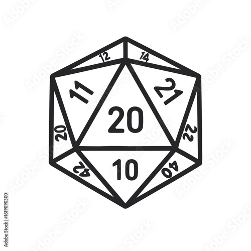 D20 Polyhedral Die Numbered Faces Rolling for Games and Probability Simulation