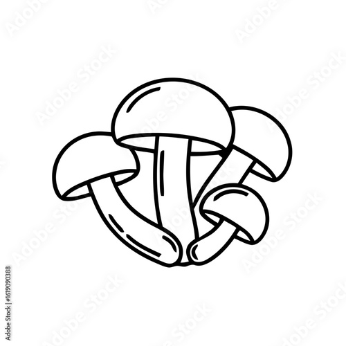 Group of Mushrooms with Rounded Caps in Linear Style