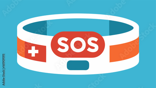 Emergency SOS Feature The wristband featuring an SOS button icon symbolizing an emergency alert function that can be activated during highstress situations.