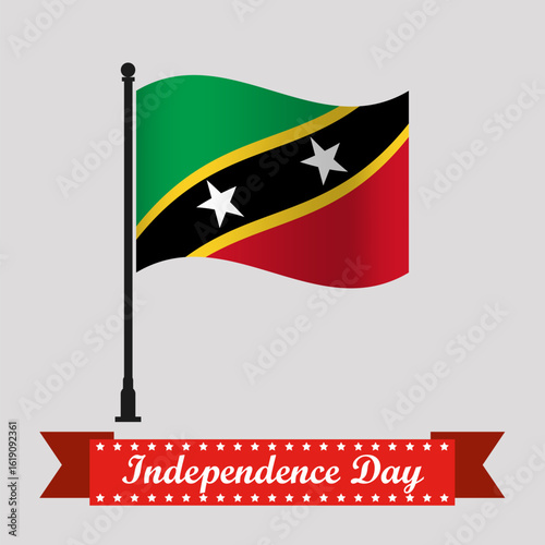 Flat Saint kitts and Nevis Independence Day With Waving Flag