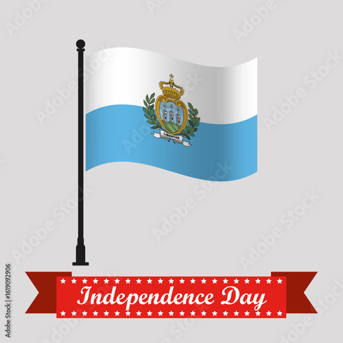 Flat San Marino Independence Day With Waving Flag