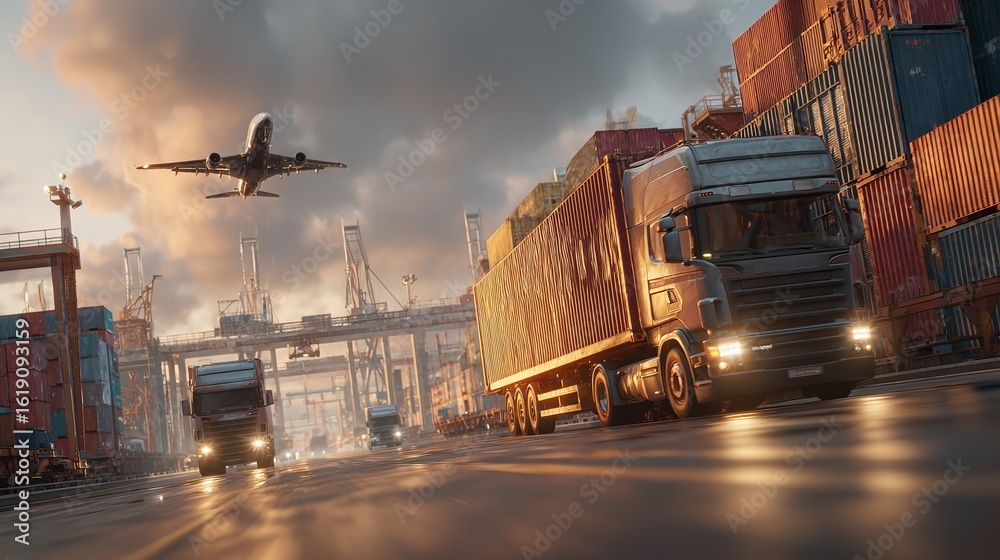 Fototapeta premium Dynamic transportation and logistics concept showcased with motion