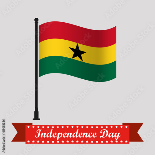 Flat Ghana Independence Day With Waving Flag