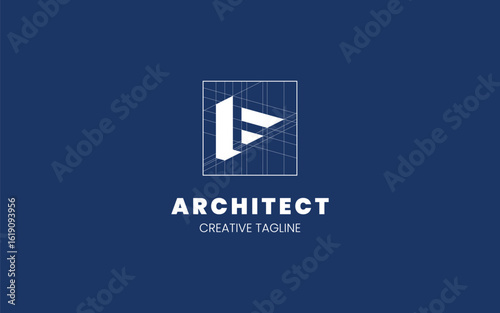 Letter F Architect logo with technical sketch style for architecture or construction company
