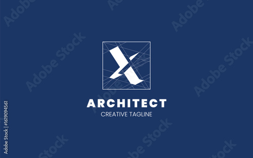 Letter X Architect logo with technical sketch style for architecture or construction company