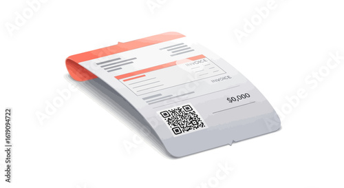 A stylized image of a financial invoice with a QR code, presented on a white background with a subtle shadow.