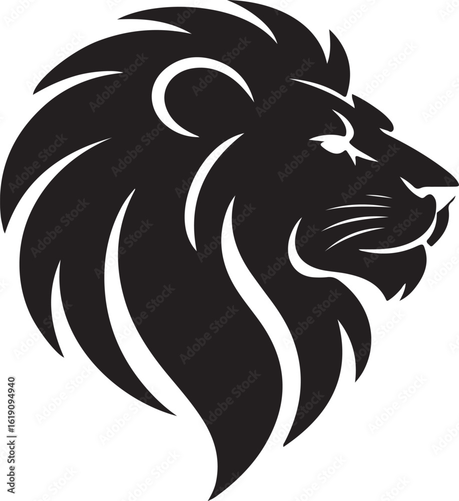 Fototapeta premium Elegant black and white lion head profile silhouette design for logo or branding