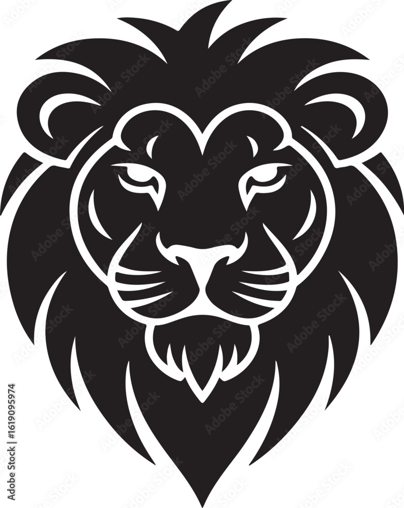Fototapeta premium Striking black and white lion head illustration representing strength courage and royalty