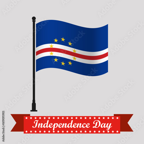 Flat Cape Verde Independence Day With Waving Flag