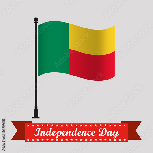Flat Benin Independence Day With Waving Flag