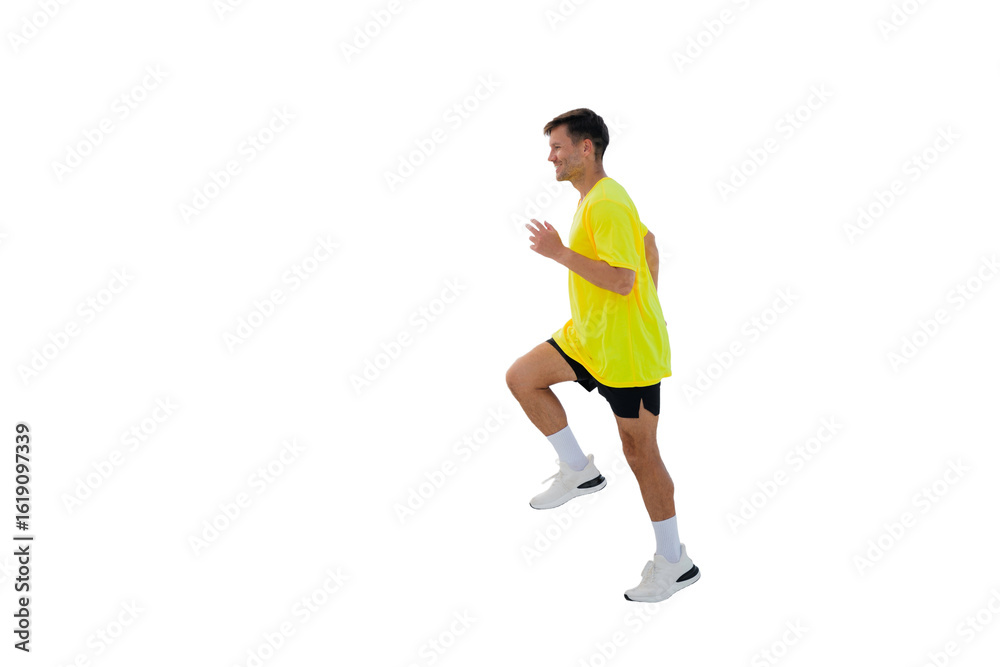 Running in vibrant yellow attire showcasing athletic energy and movement Running in vibrant yellow attire showcasing athletic energy and movement