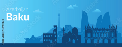 Baku, Azerbaijan An Artistic Illustration of the Beautiful, Modern and Historic Skyline