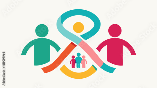 Conditional Awareness Icons representing different hereditary conditions such as colored ribbons circling around a family emphasizing awareness and education about genetic risks.