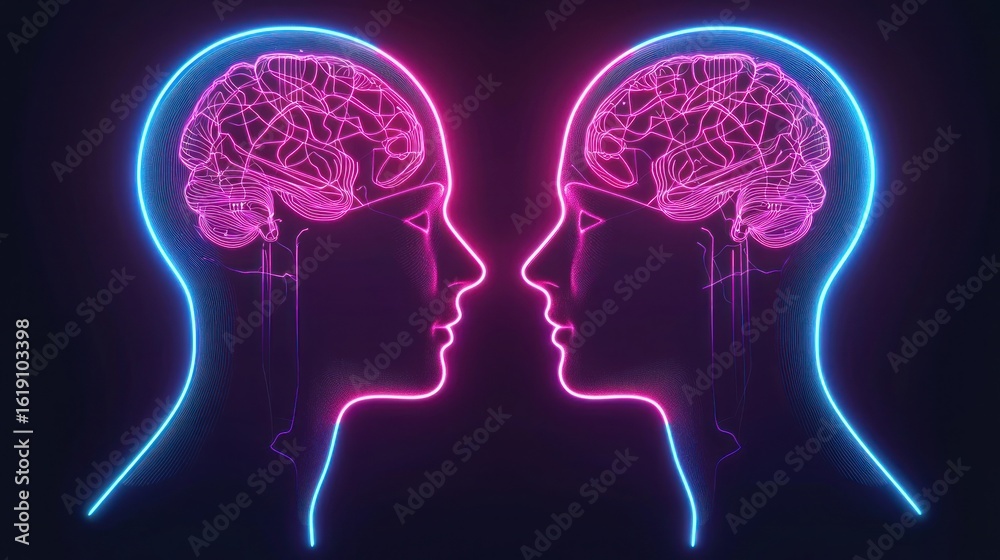 Obraz premium Two faces with connected brains