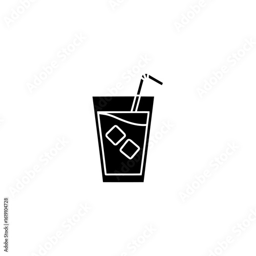 Fresh isolated cold beverages: glass of cola, soda, milk, and juice with ice and straw