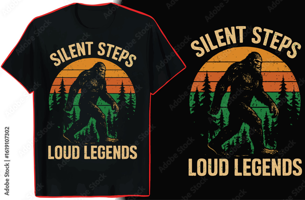 Fototapeta premium Bigfoot T-Shirt Design | Funny Sasquatch Retro Hiking Graphic