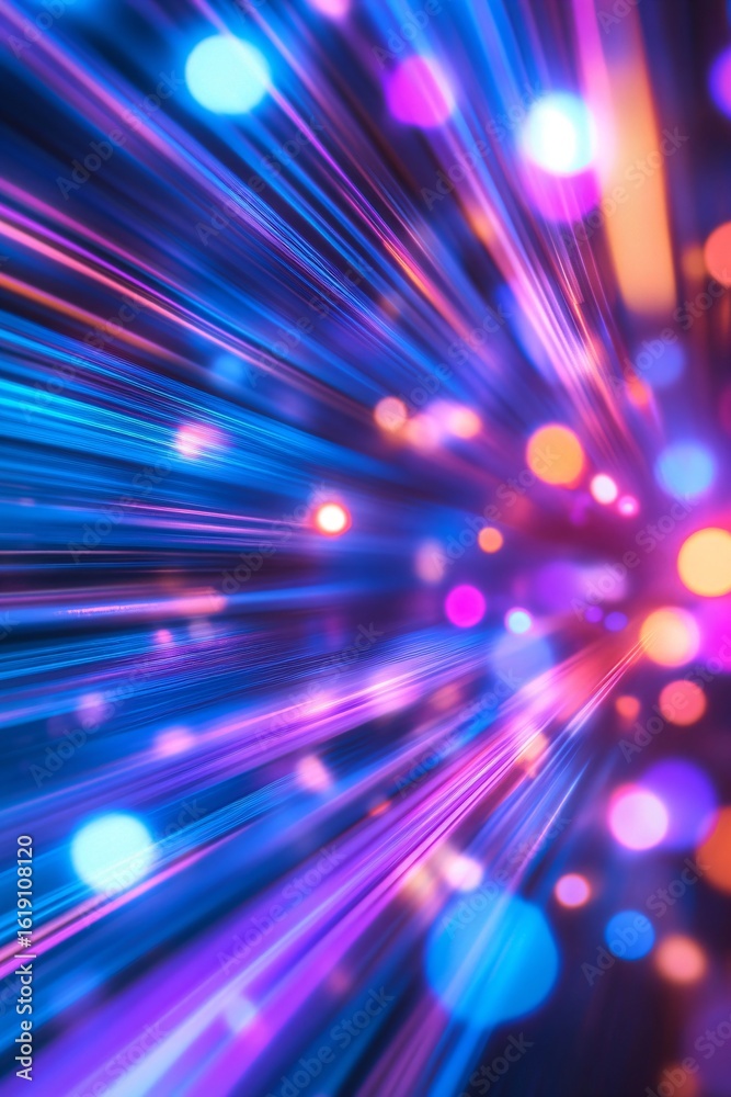 Obraz premium Abstract light trails with colorful bokeh create a dynamic background design for modern digital technology.