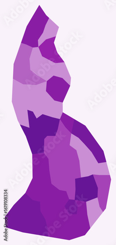 Map of Liechtenstein with regions. Just a simple country border map with region division. Purple color palette. Flat Liechtenstein shape with administrative division. Vector illustration.