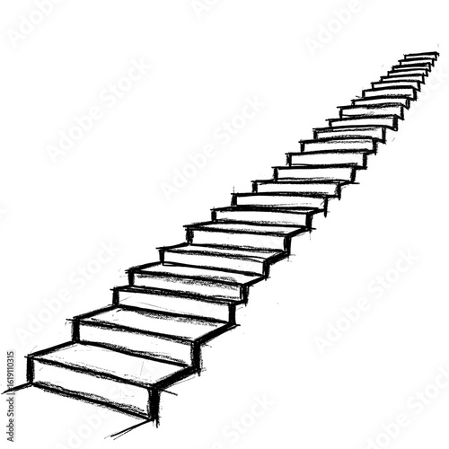 Illustration of a long staircase ascending diagonally with visible brushstroke details and perspective view