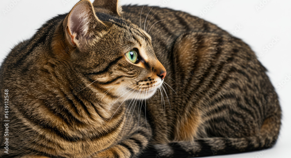 Fototapeta premium Closeup Profile of a Brown Tabby Cat with Green Eyes.