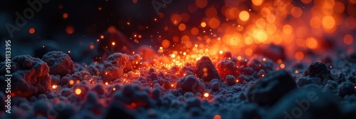 Close-up shot of glittering, incandescent embers glowing and fading, leaving trails of sparkling ash The image evokes a sense of ephemeral beauty and fiery magic , ephemeral, magical, detail