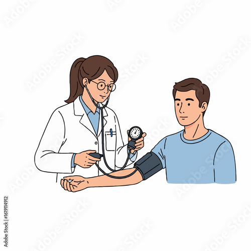 Doctor checking blood pressure and patient’s health during medical examination

