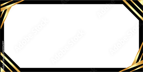 Elegant black and gold frame with decorative ribbon corners. Vector background template for formal invitations, certificates, or mourning cards.