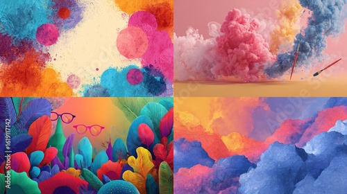 Four colorful abstract images in quadrants
